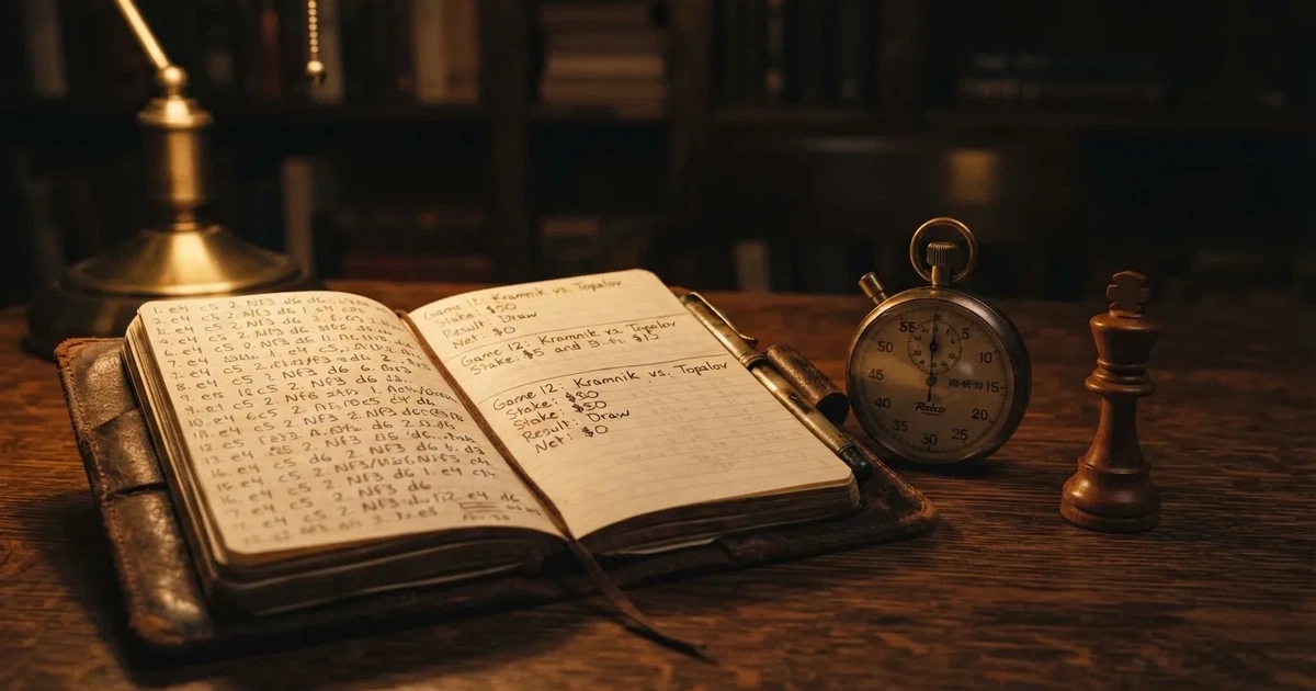 An open notebook with a pencil and a stopwatch on a wooden table