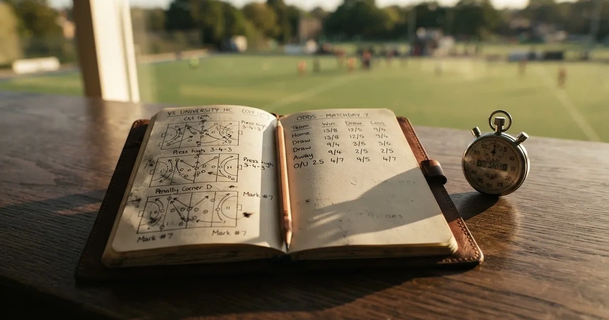 An open notebook with a pencil and a stopwatch on a wooden table