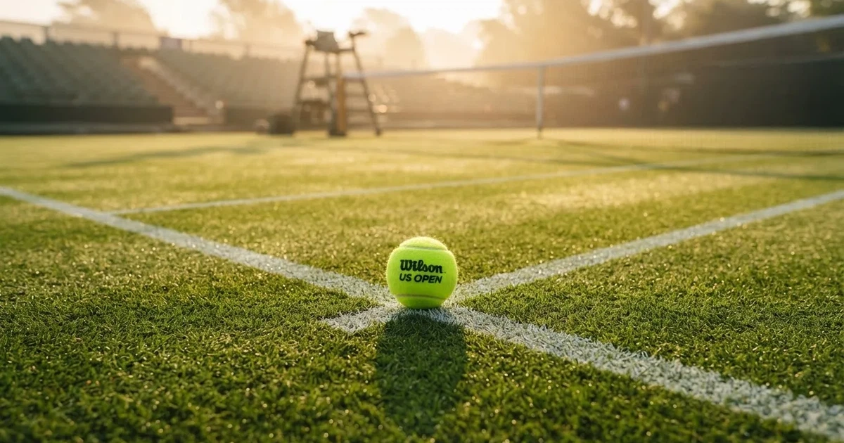 A ball on the centre spot of a grass pitch in morning light
