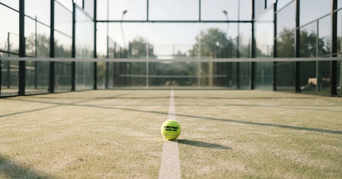 A ball on the centre spot of a grass pitch in morning light