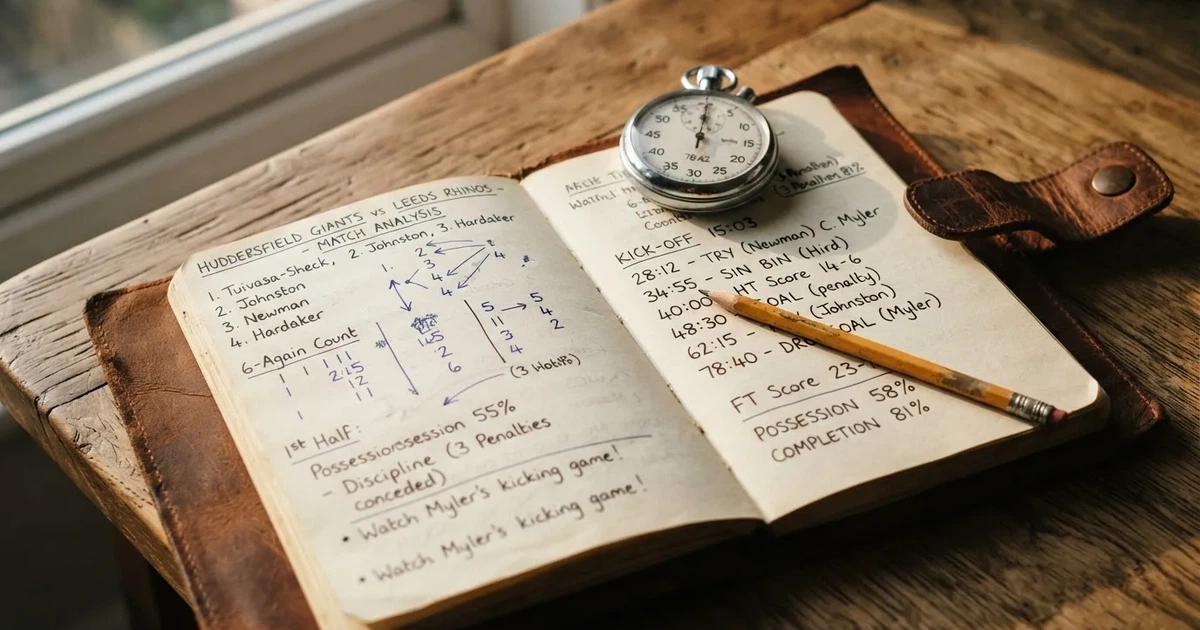 An open notebook with a pencil and a stopwatch on a wooden table